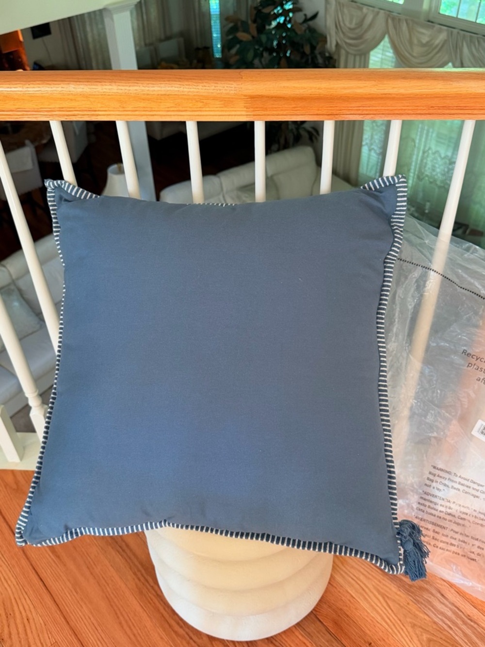 Oversized Square Cotton Linen Texture with Tassel Cream Blue Threshold McGee NEW - Picture 9 of 11